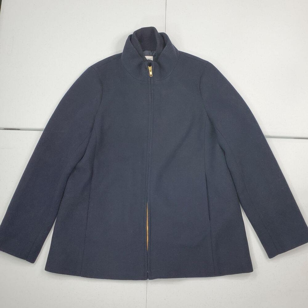 J.Crew AB457 Wool Blend Village Coat Women 14 Navy Blue Zip Collared Jacket